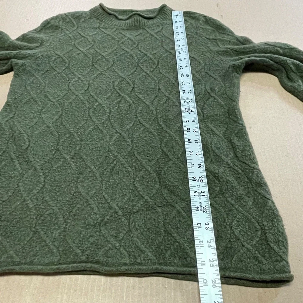 Talbots‎ Women's Large Olive Rolled Hem Mock Neck Cabled Acrylic Blend Sweater